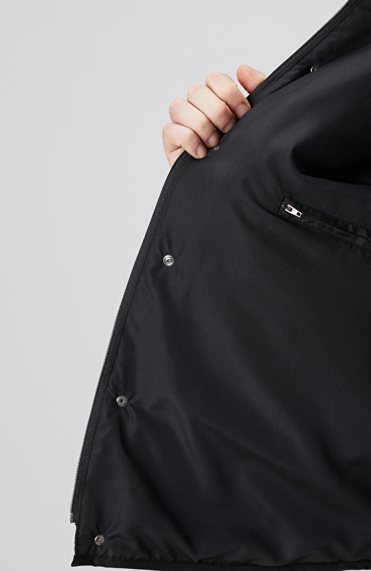 Siyah Yan Cep Detaylı Kapitone Coat Ceket