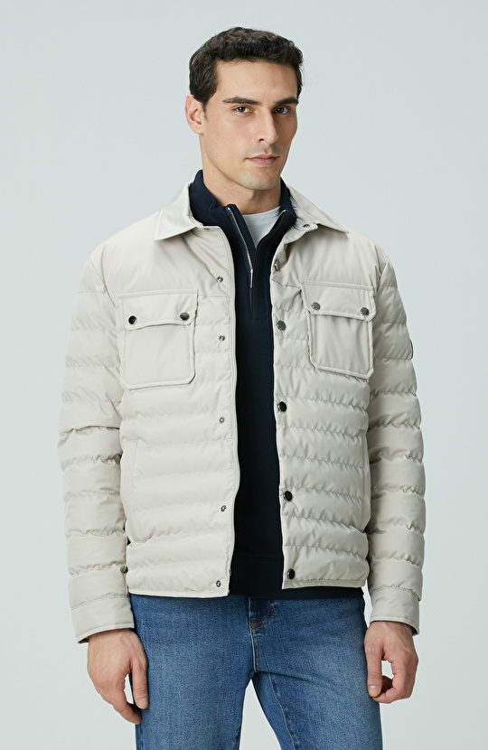 Bej Yan Cep Detaylı Kapitone Coat Ceket