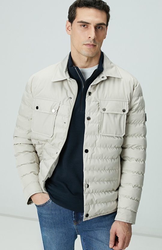 Bej Yan Cep Detaylı Kapitone Coat Ceket