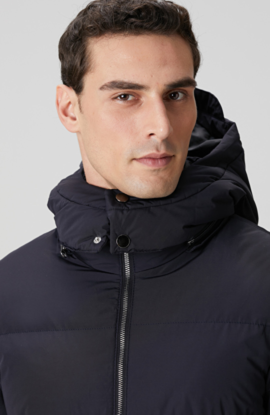 Lacivert Kapüşonlu Kapitoneli Casual Kaban