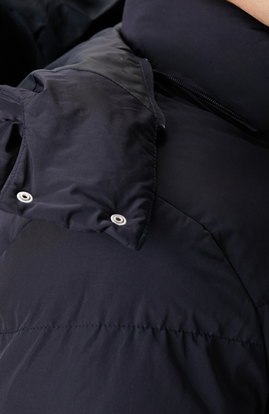 Lacivert Kapüşonlu Kapitoneli Casual Kaban