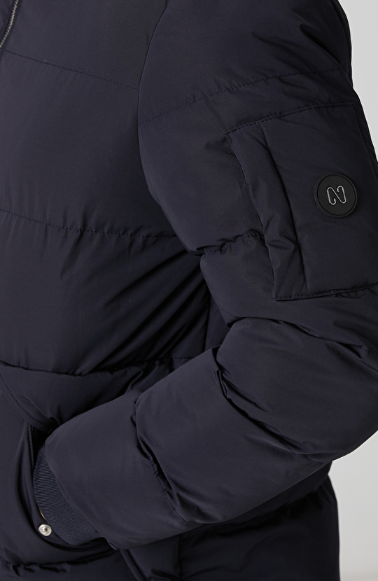 Lacivert Kapüşonlu Kapitoneli Casual Kaban