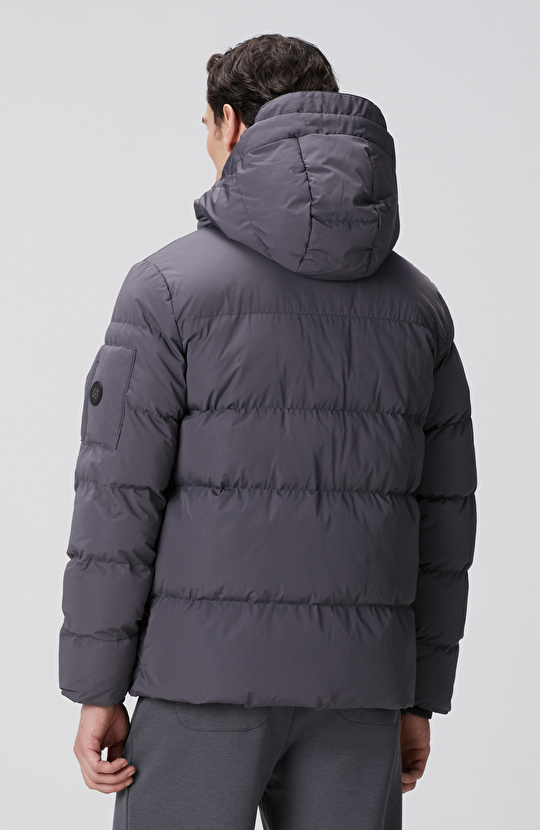 Gri Kapüşonlu Kapitoneli Casual Kaban