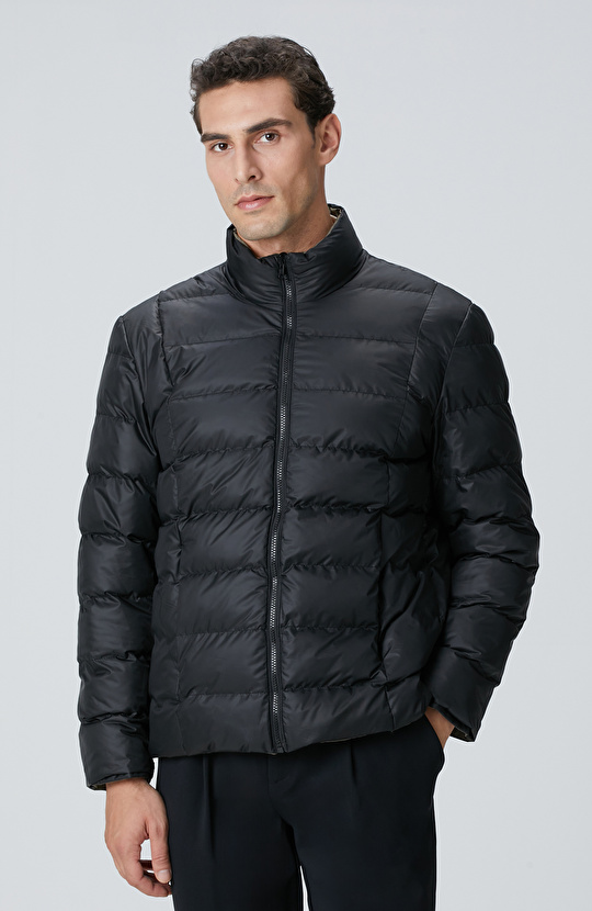 Haki Dik Yaka Çift Taraflı Mont