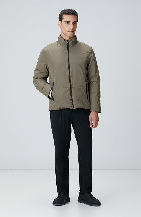 Haki Dik Yaka Çift Taraflı Mont