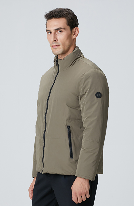 Haki Dik Yaka Çift Taraflı Mont