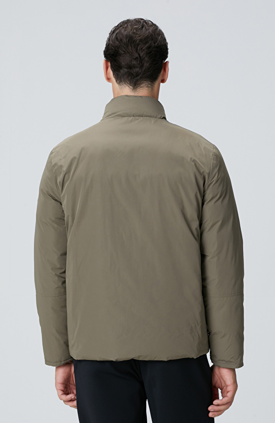 Haki Dik Yaka Çift Taraflı Mont