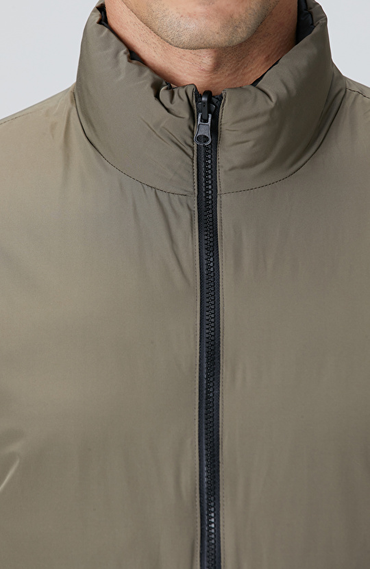 Haki Dik Yaka Çift Taraflı Mont