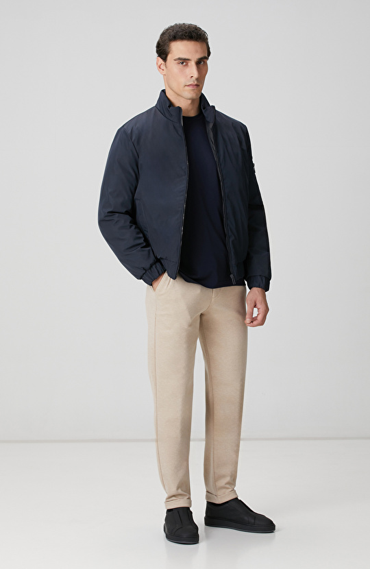 Lacivert Dik Yaka Su İtici Özellikli Mont