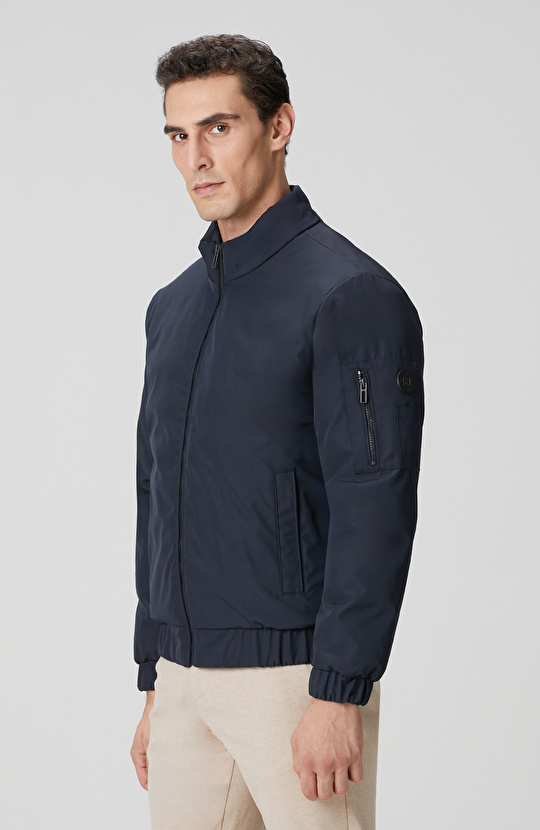 Lacivert Dik Yaka Su İtici Özellikli Mont