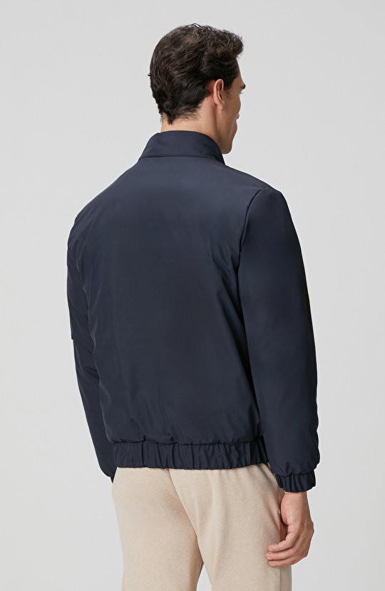 Lacivert Dik Yaka Su İtici Özellikli Mont