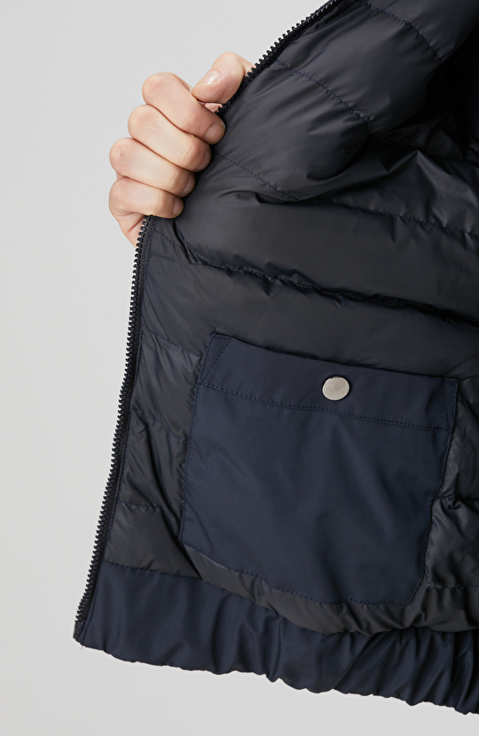 Lacivert Dik Yaka Su İtici Özellikli Mont