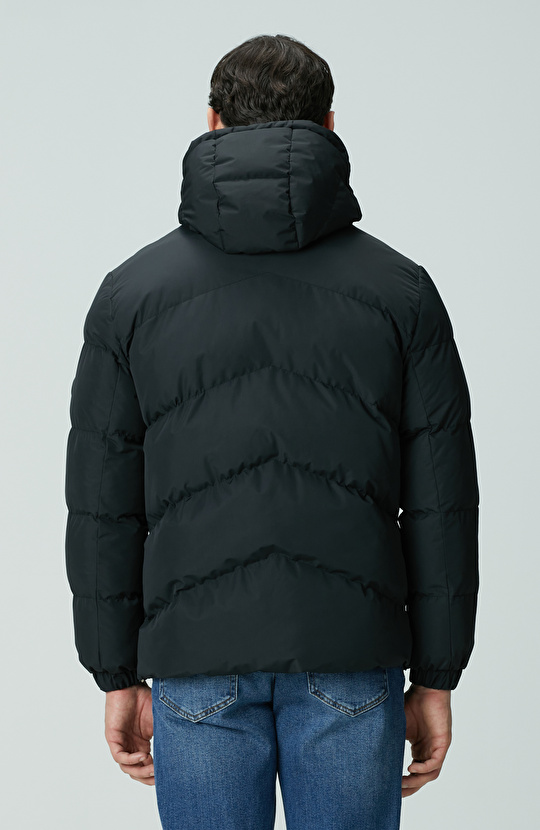 Siyah Su İtici Özellikli Deri Garnili Mont