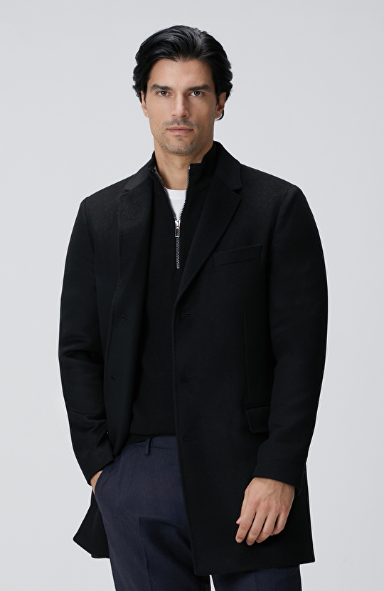 Siyah Kaşmir Karışımlı Palto