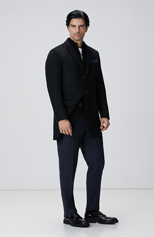 Siyah Kaşmir Karışımlı Palto