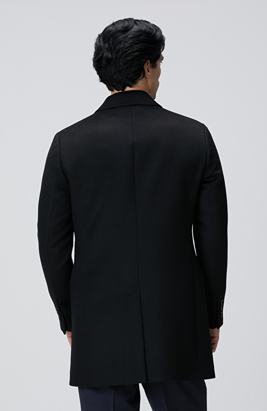 Siyah Kaşmir Karışımlı Palto