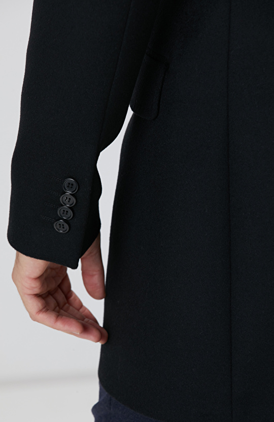 Siyah Kaşmir Karışımlı Palto