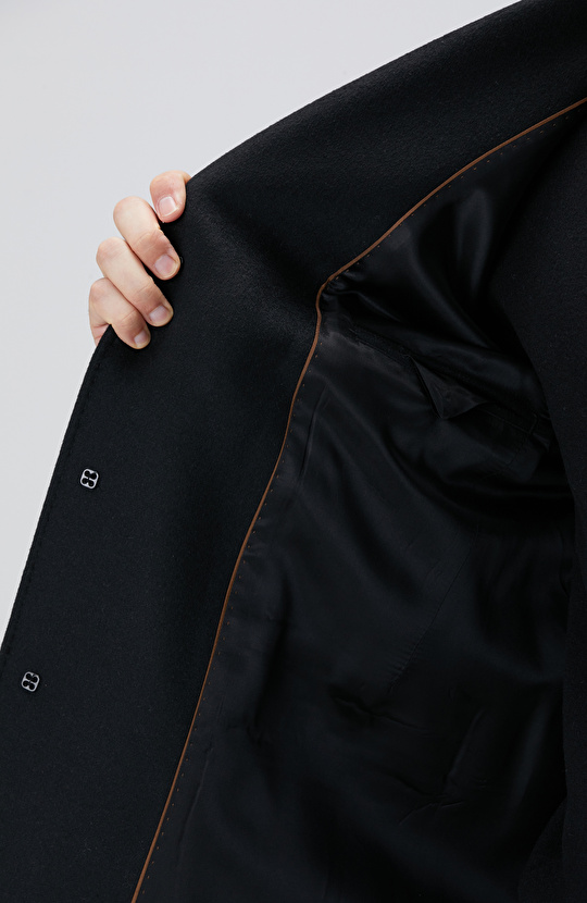 Siyah Kaşmir Karışımlı Palto