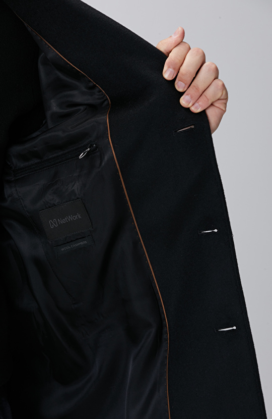 Siyah Kaşmir Karışımlı Palto