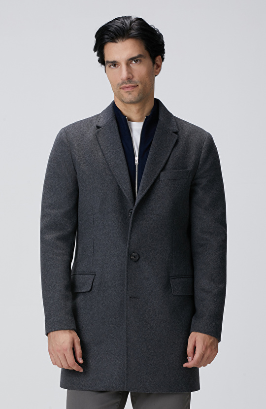 Antrasit Kaşmir Karışımlı Palto