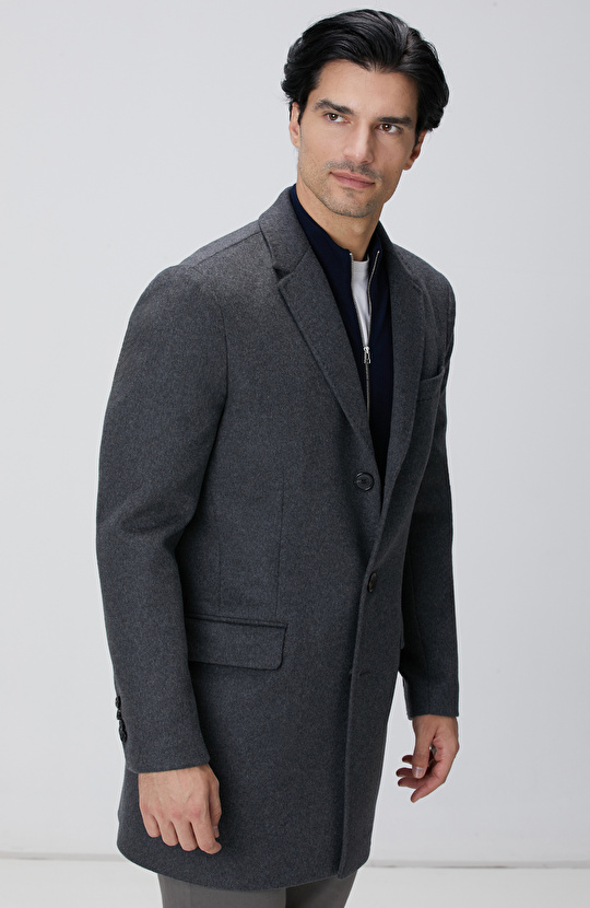 Antrasit Kaşmir Karışımlı Palto