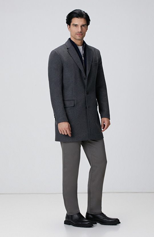 Antrasit Kaşmir Karışımlı Palto