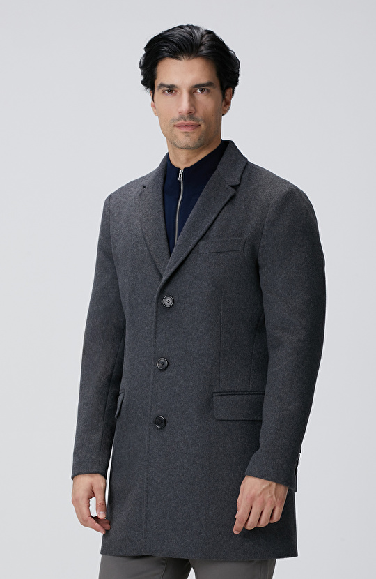 Antrasit Kaşmir Karışımlı Palto