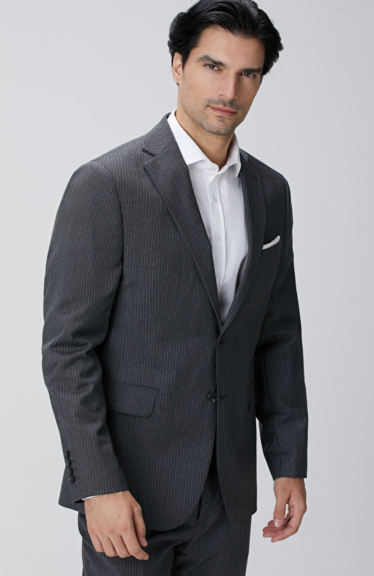 Antrasit Çizgili Yün Takım Elbise