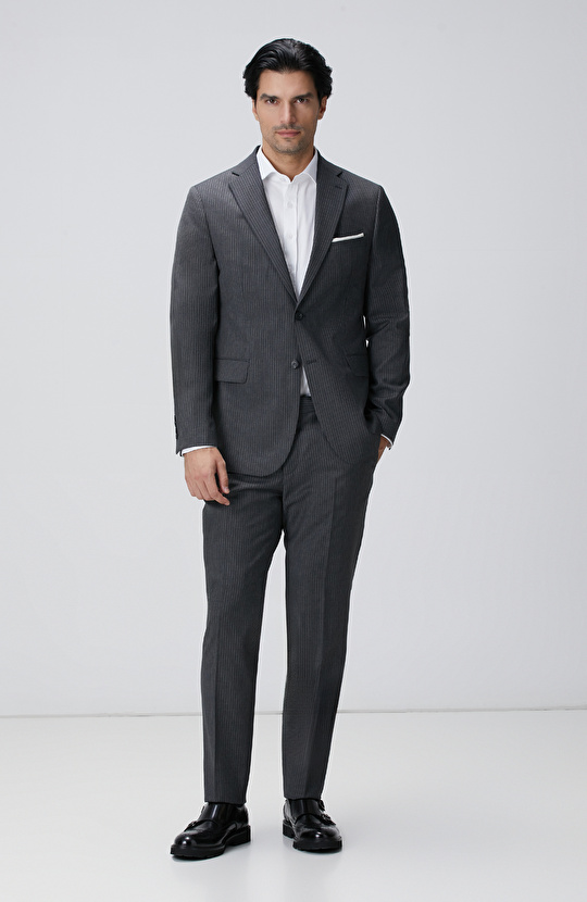 Antrasit Çizgili Yün Takım Elbise