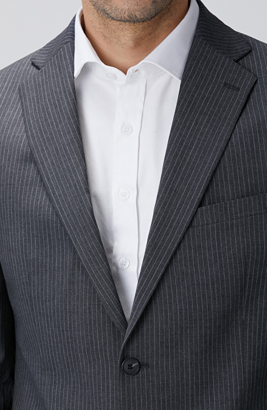 Antrasit Çizgili Yün Takım Elbise