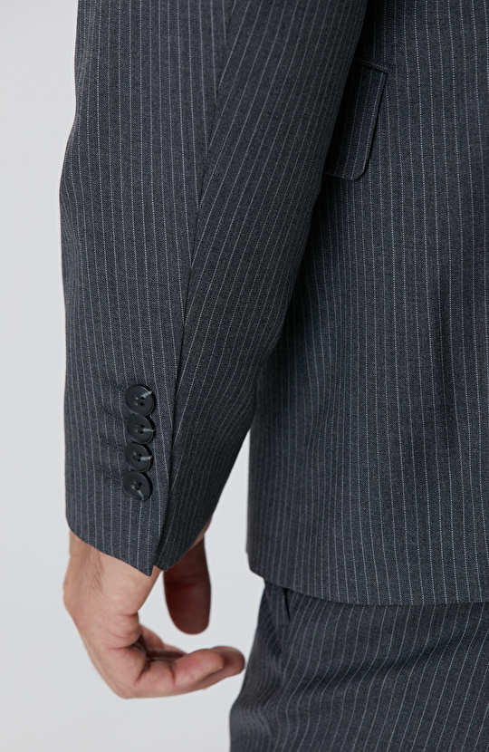 Antrasit Çizgili Yün Takım Elbise