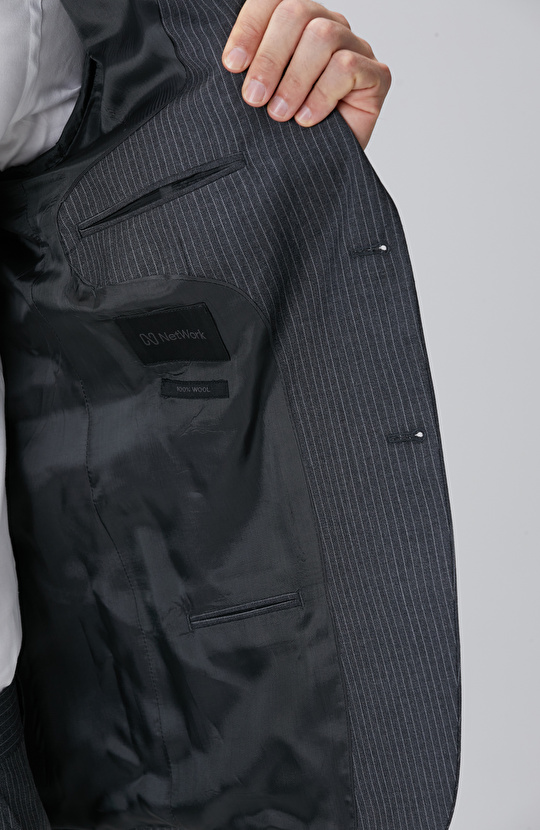 Antrasit Çizgili Yün Takım Elbise