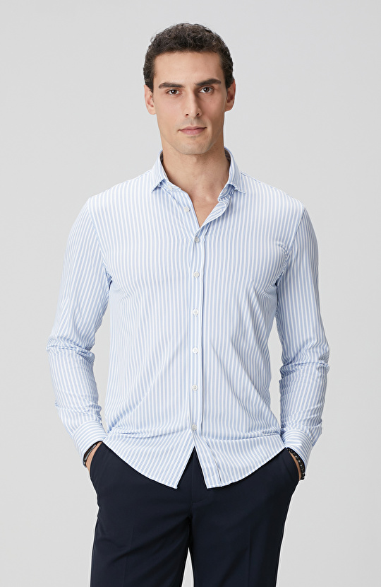 N-Tech Mavi Beyaz Çizgi Desenli Gömlek N-Tech Mavi Beyaz Çizgi Desenli Gömlek