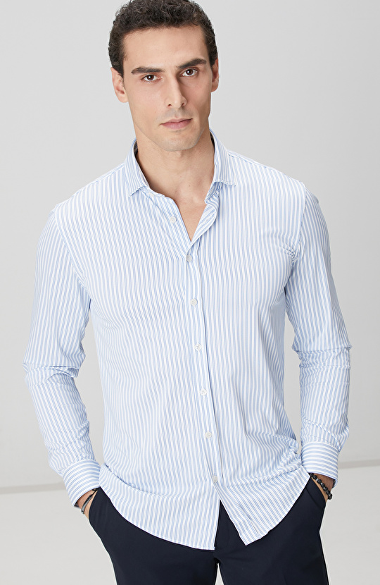 N-Tech Mavi Beyaz Çizgi Desenli Gömlek