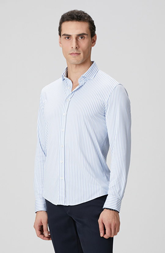 N-Tech Mavi Beyaz Çizgi Desenli Gömlek