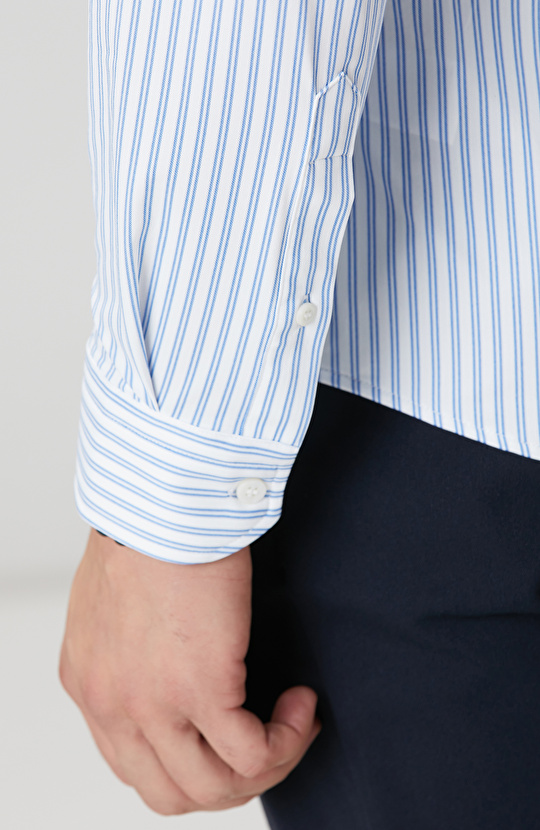 N-Tech Mavi Beyaz Çizgi Desenli Gömlek