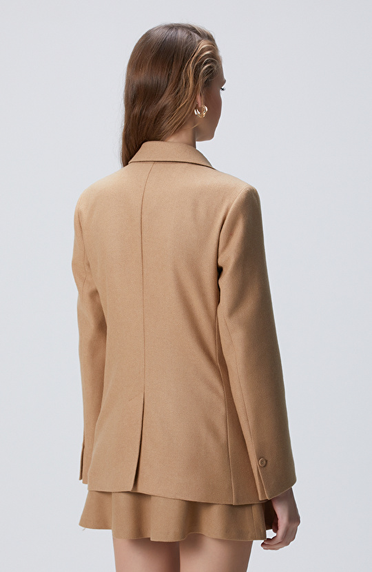 Koyu Bej Yün Karışımlı Ceket