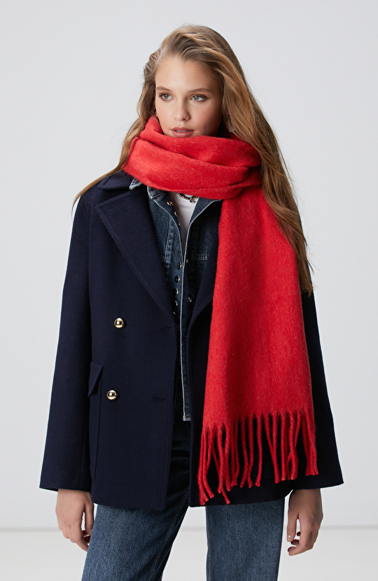 Kırmızı Kadın Yün Karışımlı Şal