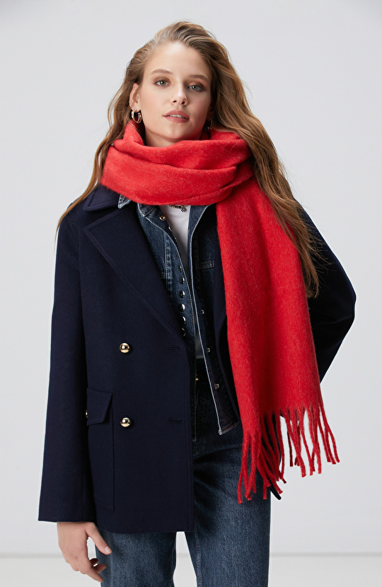 Kırmızı Kadın Yün Karışımlı Şal