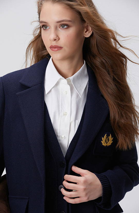 Lacivert Yün Karışımlı Ceket