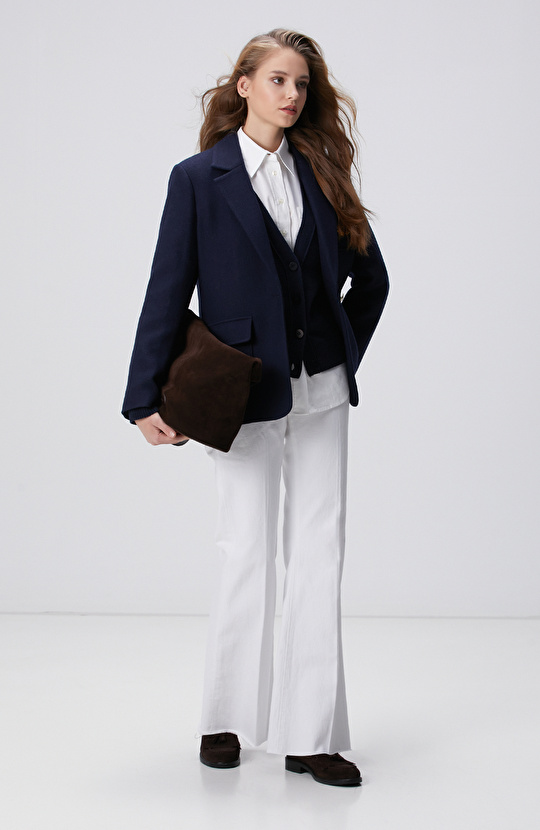 Lacivert Yün Karışımlı Ceket