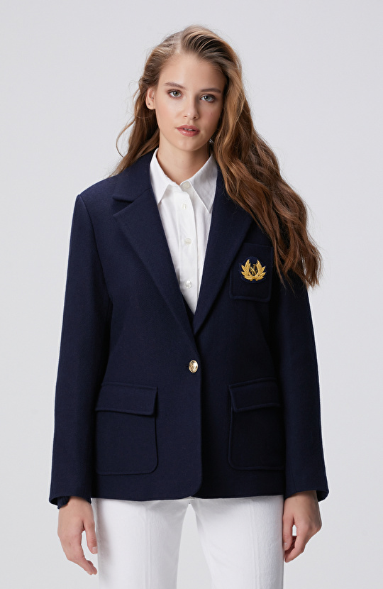 Lacivert Yün Karışımlı Ceket