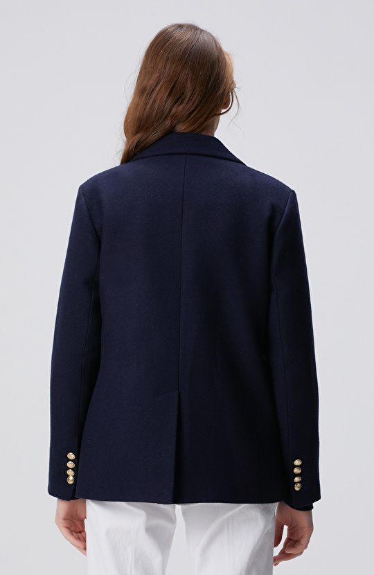 Lacivert Yün Karışımlı Ceket