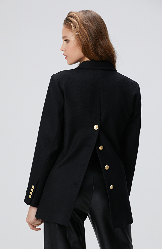 Siyah Yün Karışımlı Ceket