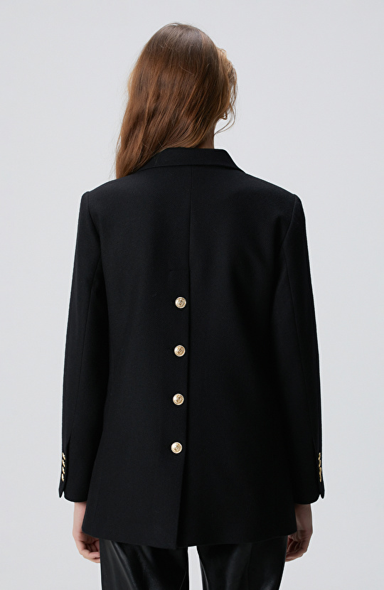 Siyah Yün Karışımlı Ceket