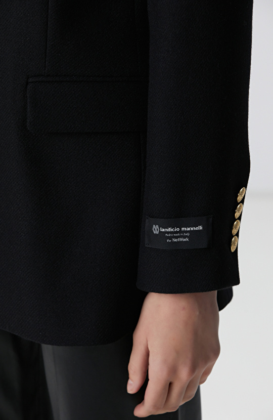 Siyah Yün Karışımlı Ceket