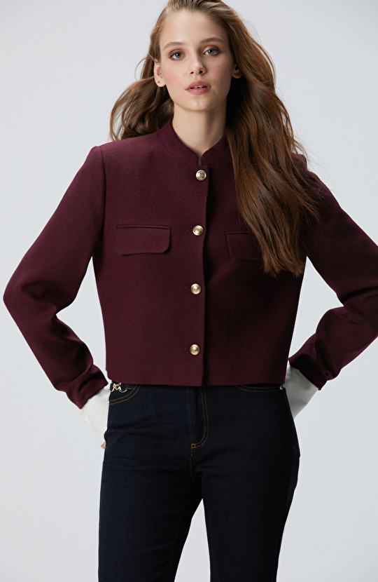 Vişne Yün Karışımlı Ceket