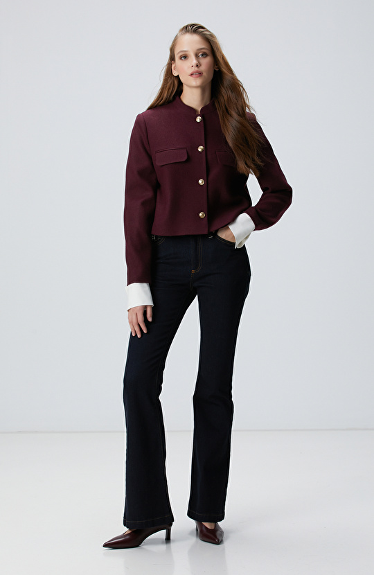 Vişne Yün Karışımlı Ceket