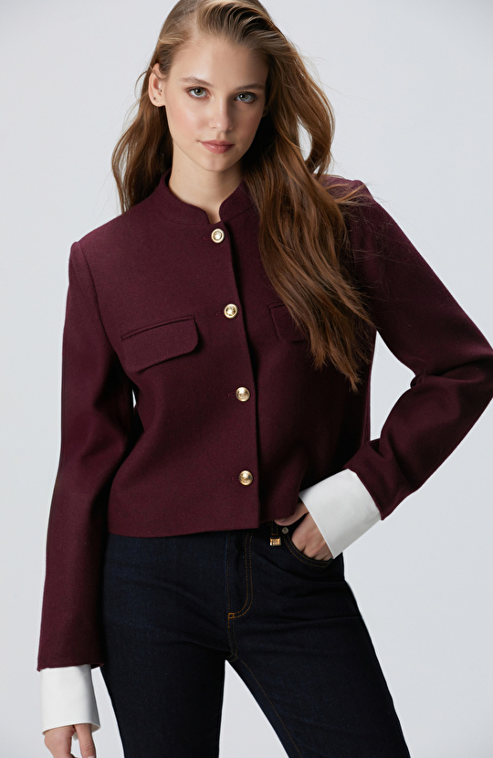Vişne Yün Karışımlı Ceket