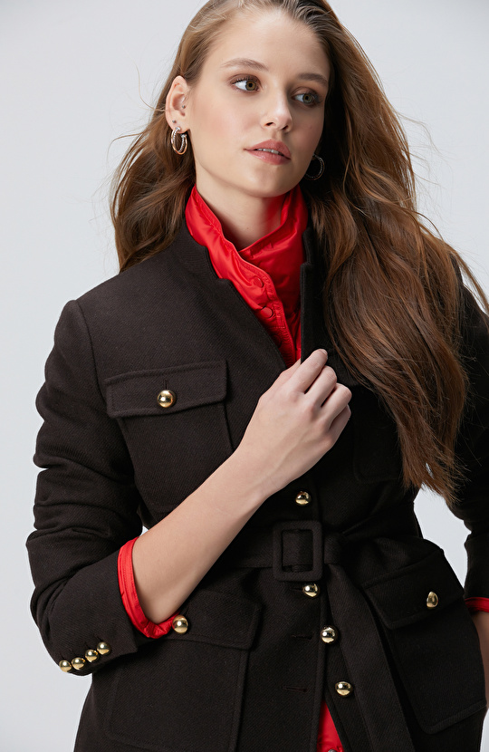 Acı Kahve Yün Karışımlı Ceket